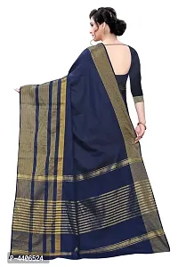 Dark Blue Self Pattern Cotton Silk Saree with Blouse piece-thumb3