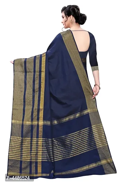 Dark Blue Self Pattern Cotton Silk Saree with Blouse piece-thumb4
