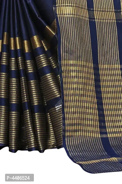 Dark Blue Self Pattern Cotton Silk Saree with Blouse piece-thumb2