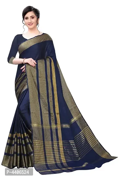 Dark Blue Self Pattern Cotton Silk Saree with Blouse piece-thumb0