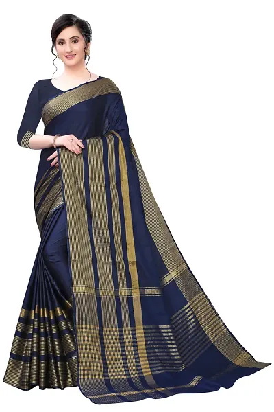 Fashionable Self Pattern Cotton Silk Saree with Blouse piece