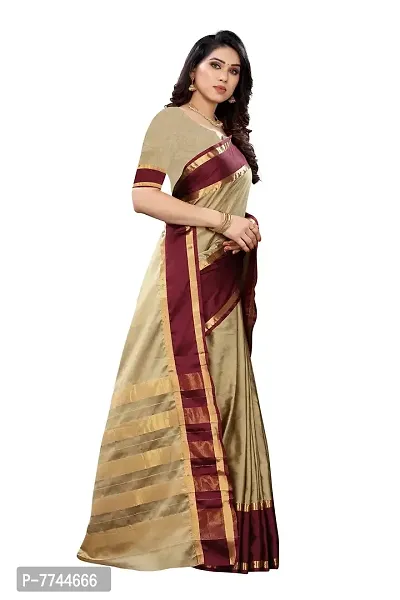 VJ FASHION Woven Cotton Silk Saree With Blouse Piece_Freesize_Beige-thumb3