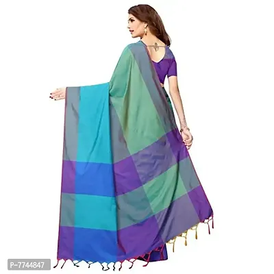 VJ Fashion Women's Cotton Silk Saree with Blouse Piece, Blue-thumb3