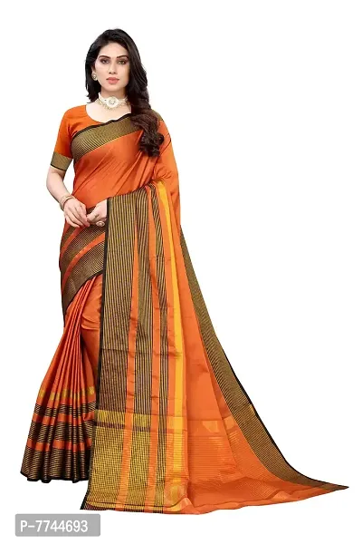 VJ Fashion Women's Cotton Silk Saree With Blouse Piece (VJS1812-(1)_Orange)