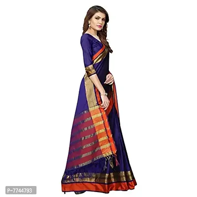 VJ Fashion Women's Cotton Silk Saree with Blouse Piece (Blue)-thumb3