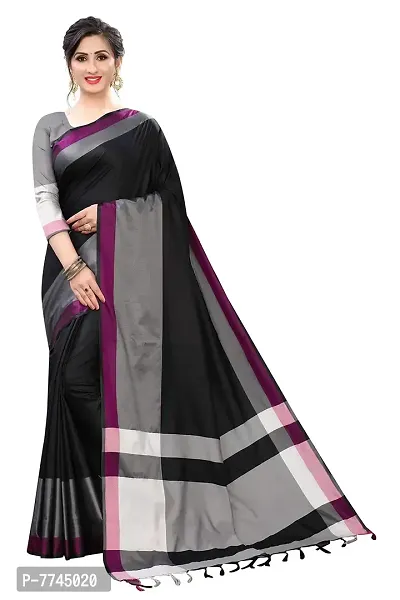 VJ Fashion Women's Paithani Silk Cotton Saree With Blouse Piece (VJS1700_Black, White)