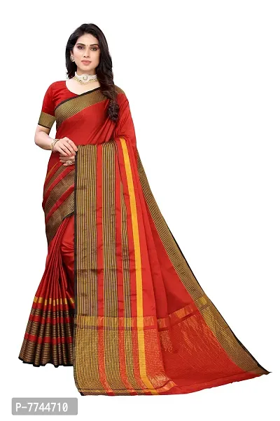 VJ Fashion Women's Cotton Silk Saree With Blouse Piece (VJS1814-(1)_Red)