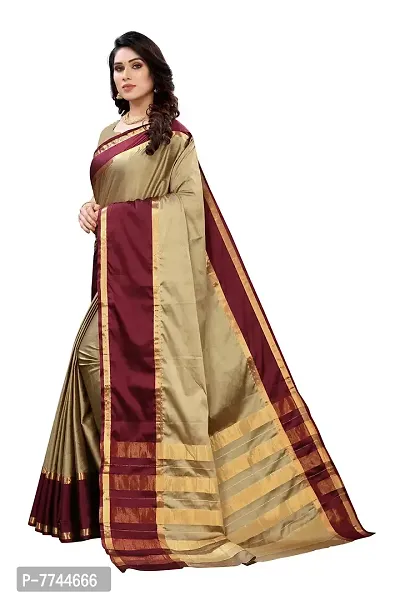 VJ FASHION Woven Cotton Silk Saree With Blouse Piece_Freesize_Beige-thumb2