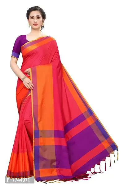 VJ Fashion Women's Paithani Silk Cotton Saree With Blouse Piece (VJS1696_Red Violate)