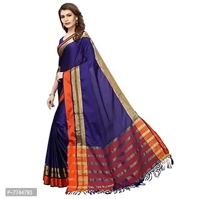 VJ Fashion Women's Cotton Silk Saree with Blouse Piece (Blue)-thumb2