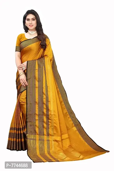VJ Fashion Women's Cotton Silk Saree With Blouse Piece (VJS1815-(1)_Mustard Yellow)