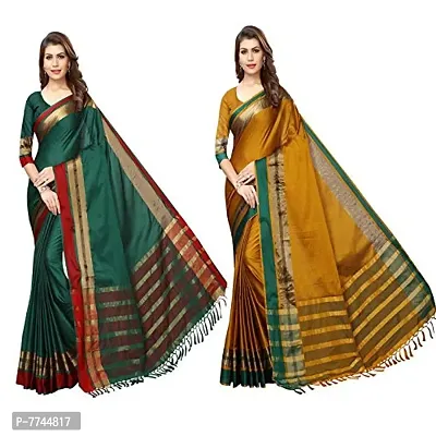 VJ Fashion Women Cotton Silk Saree With Blouse Piece (COMBO-32_Rama  Musterd)-thumb0