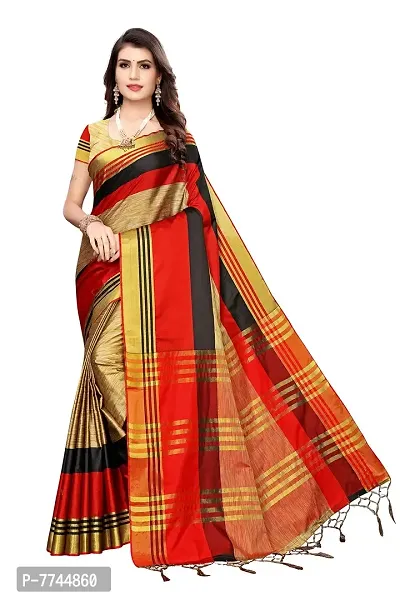 VJ Fashion Women's Woven Silk Blend Saree With Blouse Piece (VJS1175-(2)_Red)-thumb0