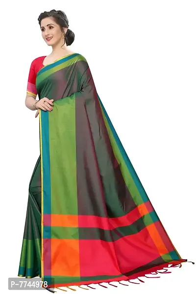 VJ FASHION Women's Solid Cotton Silk Saree With Blouse Piece-thumb3