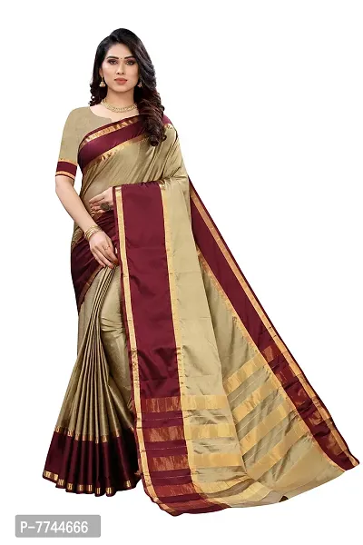 VJ FASHION Woven Cotton Silk Saree With Blouse Piece_Freesize_Beige