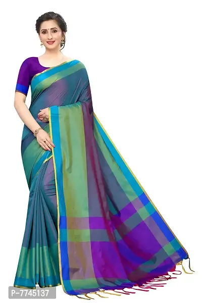 VJ FASHION Women's Solid Cotton Silk Saree With Blouse Piece_freesize_Turquoise
