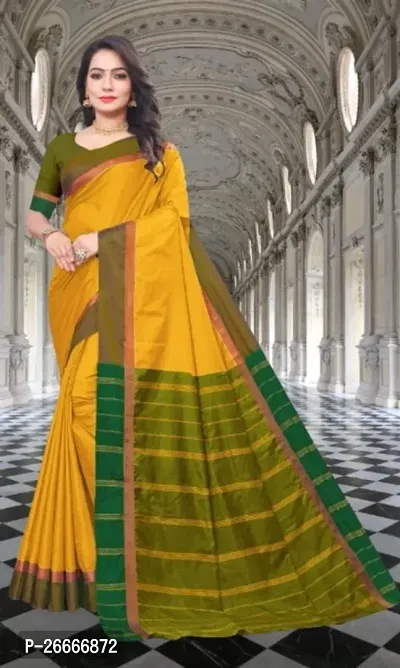 Classic Cotton Silk Saree with Blouse piece for women-thumb0