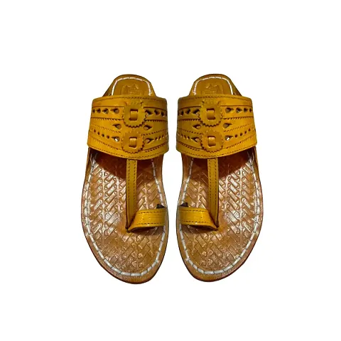 Men's Kohlapuri Slipper | Chappal | Sandal (Yellow, numeric_7)