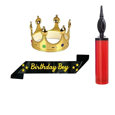 Birthday Boy Sash King Crown With Ballooon Pump