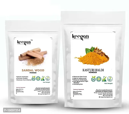 Keegan Natural  Pure Kasturi Haldi powder and SandalWood Powder For Face and Skin Care | Wild Turmeric powder (100gm+100gm) (Turmeric  Chandan Powder)