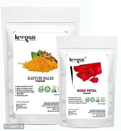 Keegan Natural  Pure Kasturi Haldi  Rose Petal Powder For Face and Skin Care Powder (100gm+100gm) (Turmeric  Rose Petal Powder)