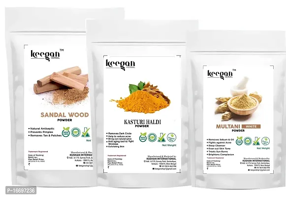 Keegan Herbal Multani Mitti Powder,Kasturi Haldi Powder,Sandalwood Powder For Face Pack  SKin Care (100gx3)