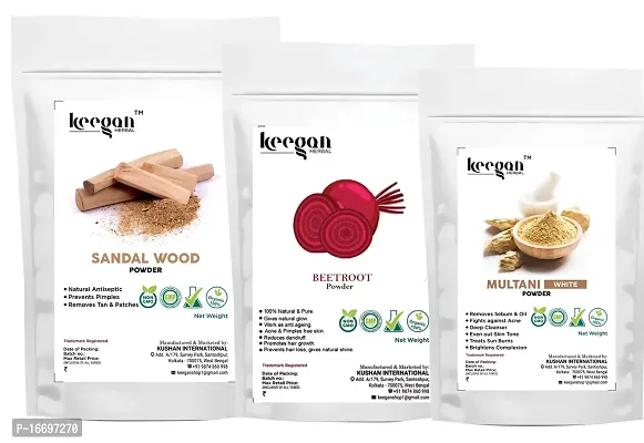 Keegan Herbal Multani Mitti Powder,Beetroot Powder,Sandalwood Powder For Face Pack  SKin Care (100gx3)