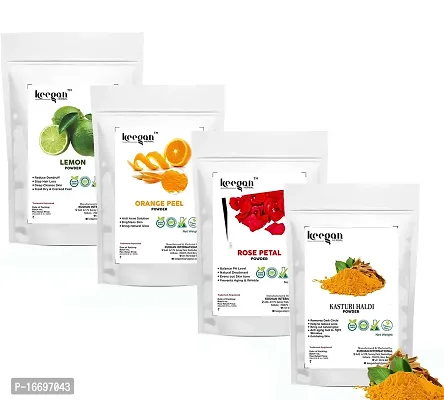 Keegan Herbal Natural  Pure Kasturi Haldi,Orange Peel,Lemon Peel,Red Rose Petal Powder Combo Pack For Skin Care (50gramx4)