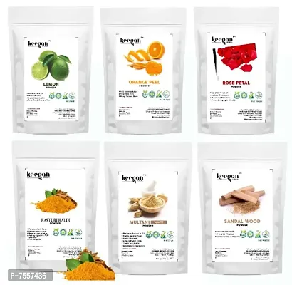 Keegan Natural  Pure Lemon Peel,Orange Peel,Red Rose Petal,Kasturi Haldi,Multani Mitti,Sandalwood Powder Combo for Skin Care(Each 50gm)-thumb0