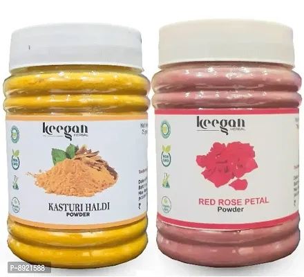 Keegan 100% Natural  Pure Kasturi Haldi Powder  Red Rose Petal Powder Combo(Each 75gm) Total 150gm