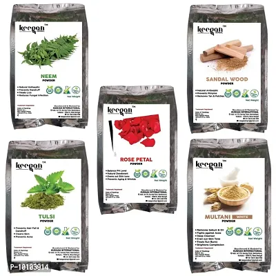 Keegan Herbal Neem,Sandalwood,rose,Tulsi,Multani Powder Combo For Face (Each 40gm) | Herbal Powder Combo For Face