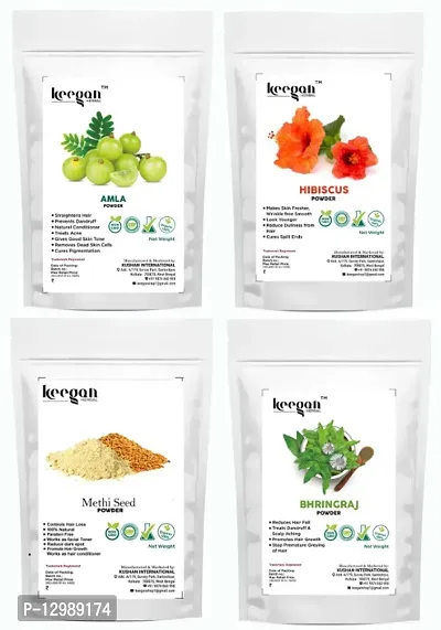 Keegan Herbal Natural Amla Powder Hibiscus Powder Methi Powder  Bhringraj Powder For Hair Care (100gmx4)