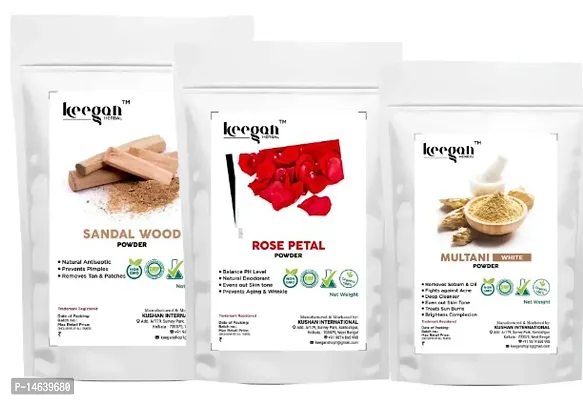 Keegan Herbal Natural Multani Mitti Powder,Sandalwood Powder,rose Petal Powder For Skin  Face Pack Combo (100gx3)