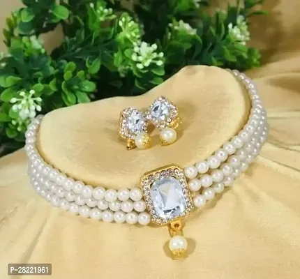 Stylish White Alloy American Diamond Jewellery Set For Women-thumb0