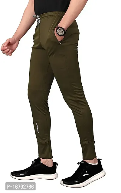 Stylish Mehendi Lycra Spandex Solid Regular Track Pants For Men-thumb3