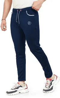 Stylish Navy Blue Lycra Spandex Solid Regular Track Pants For Men-thumb2