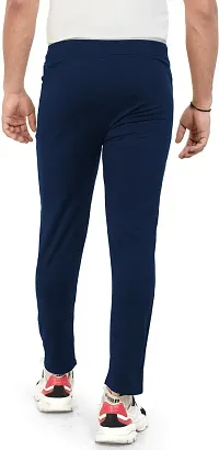 Stylish Navy Blue Lycra Spandex Solid Regular Track Pants For Men-thumb1