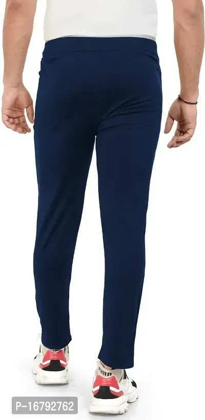 Stylish Navy Blue Lycra Spandex Solid Regular Track Pants For Men-thumb2