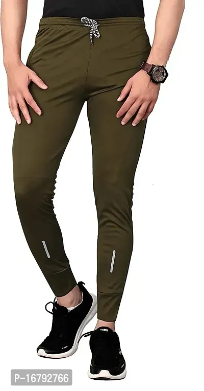 Stylish Mehendi Lycra Spandex Solid Regular Track Pants For Men