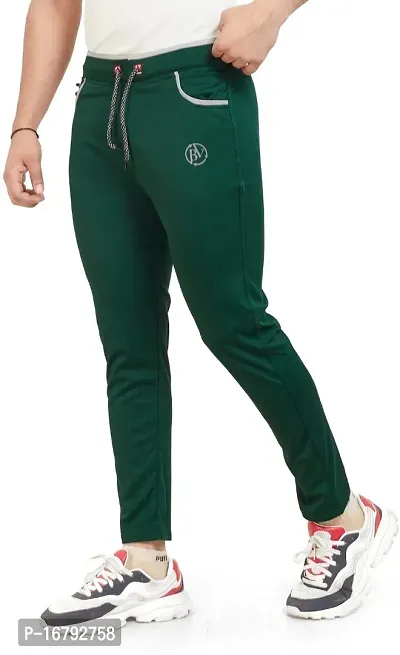 Stylish Green Lycra Spandex Solid Regular Track Pants For Men-thumb4