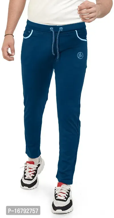 Stylish Blue Lycra Spandex Solid Regular Track Pants For Men-thumb0