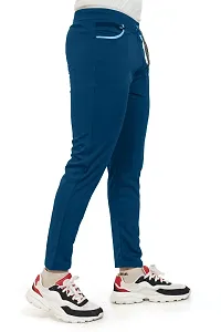 Stylish Blue Lycra Spandex Solid Regular Track Pants For Men-thumb2