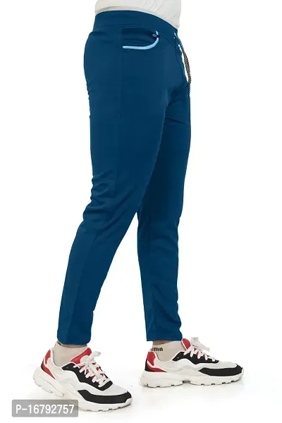 Stylish Blue Lycra Spandex Solid Regular Track Pants For Men-thumb3
