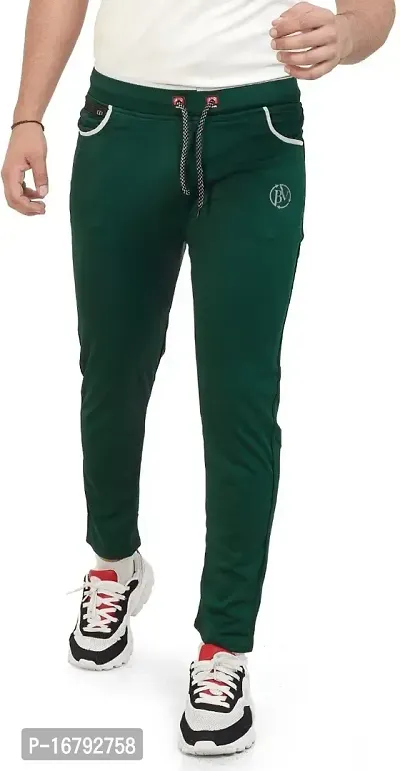 Stylish Green Lycra Spandex Solid Regular Track Pants For Men