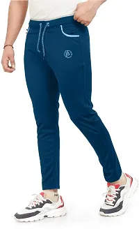Stylish Blue Lycra Spandex Solid Regular Track Pants For Men-thumb1