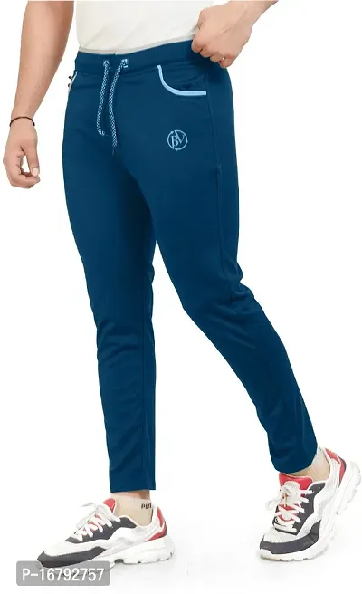 Stylish Blue Lycra Spandex Solid Regular Track Pants For Men-thumb2