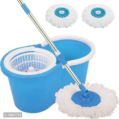 Bucket mop Floor Cleaner with 2 Refill And Stainless Steel Mop Road (Blue)-thumb0
