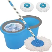 Bucket mop Floor Cleaner with 2 Refill And Stainless Steel Mop Road (Blue)-thumb1