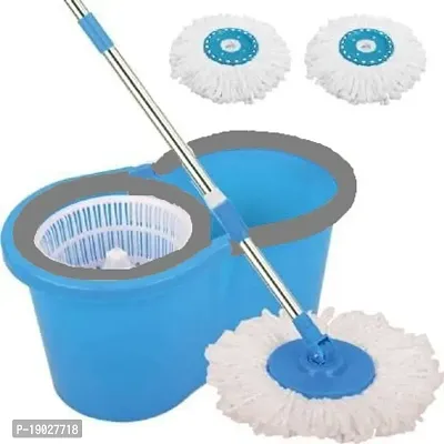 Bucket mop Floor Cleaner with 2 Refill And Stainless Steel Mop Road (Blue)-thumb2