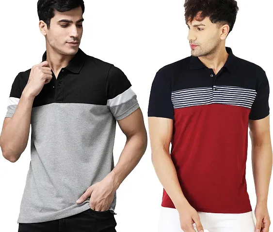 LEOTUDE Men's Regular Fit Matty Polo Men's T-Shirt Combo (Pack of 2)